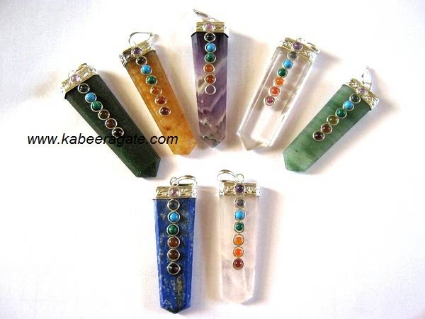 Mix Gemstone Chakra Flat Pendants 